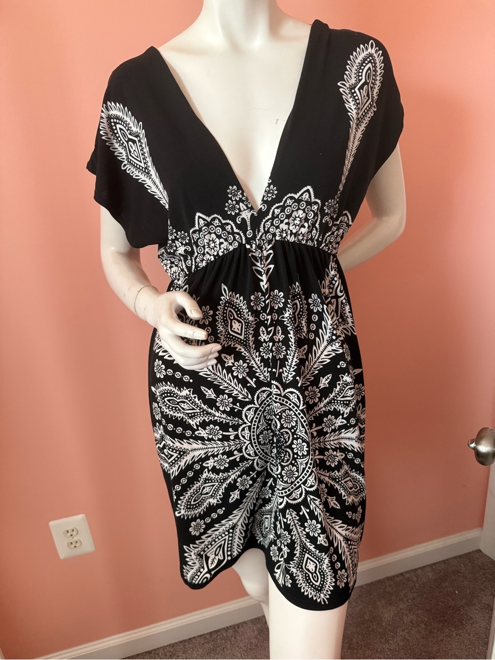 The Hanger Black and White Paisley Dress